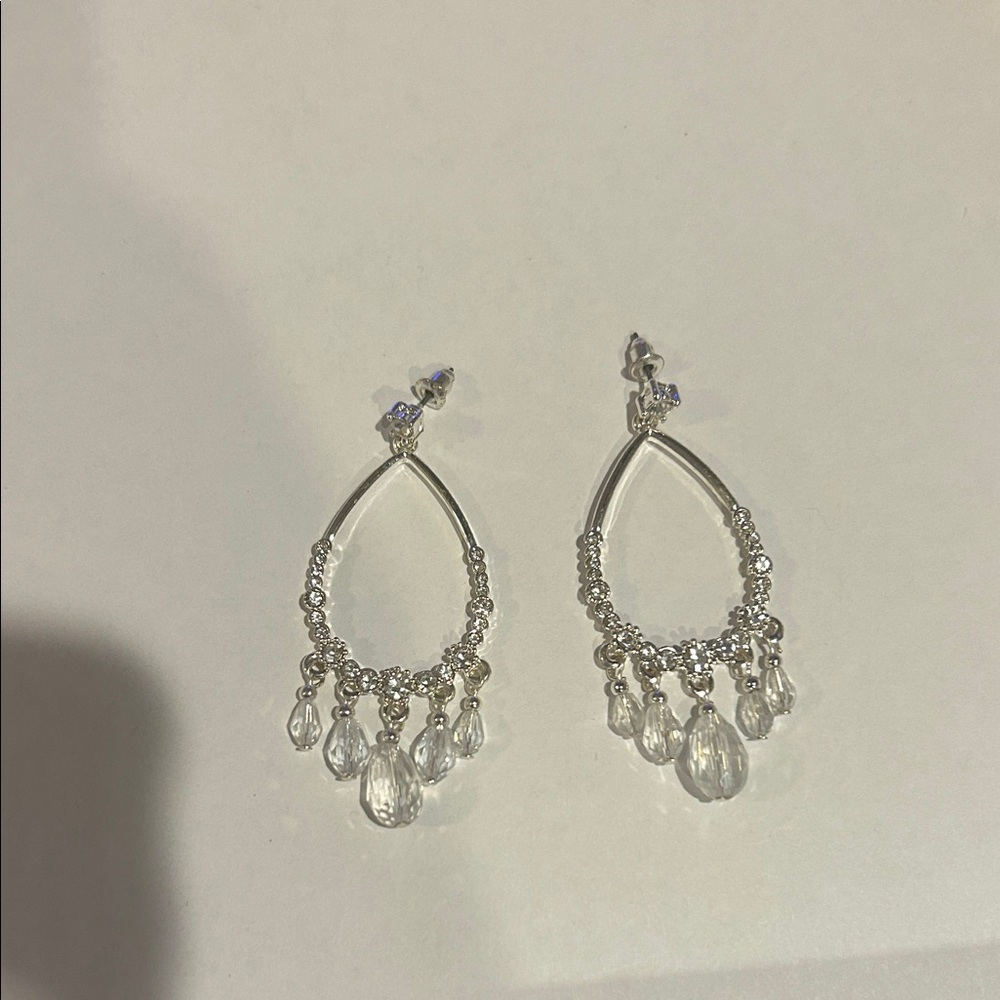 Silver Teardrop Crystal Dangle Earrings - Women Jewelry - Picture 5 of 5